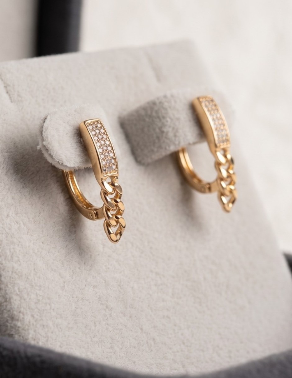 Aretes, collar y pulsera de eslabones CM-Top de oro laminado 14 K zirconia cúbica