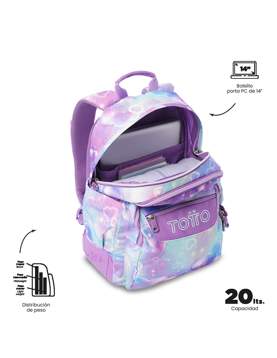 Mochila escolar Totto Rayol impermeable para niña