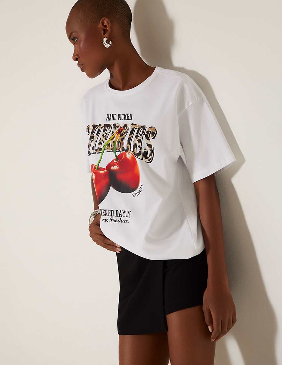 Playera manga corta cherries cuello redondo para mujer 4