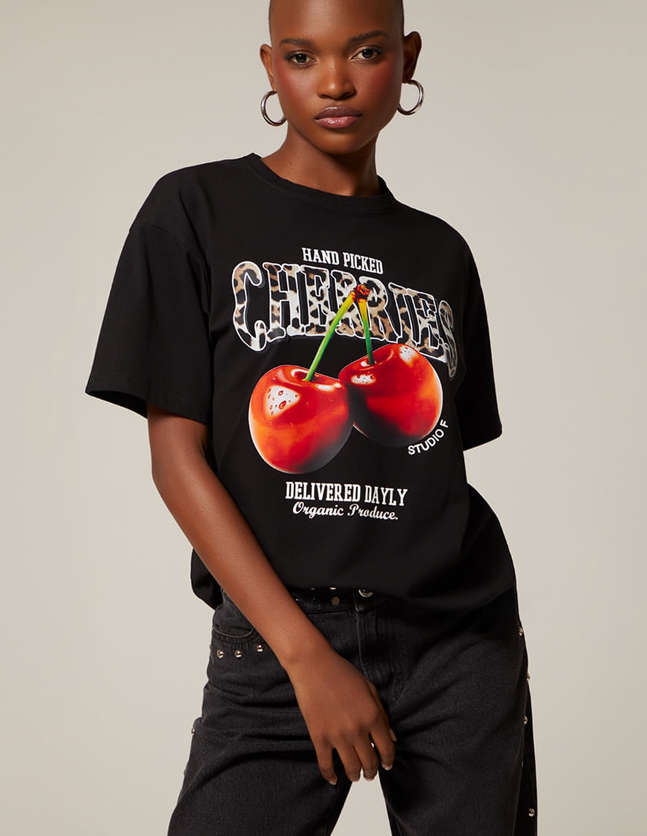 Playera manga corta studio f cherries cuello redondo para mujer