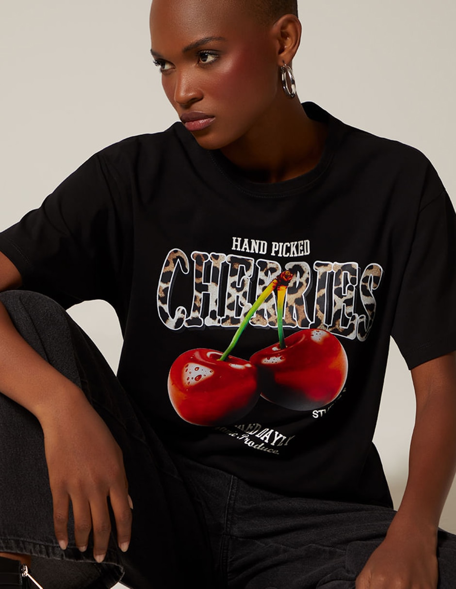 Playera manga corta studio f cherries cuello redondo para mujer