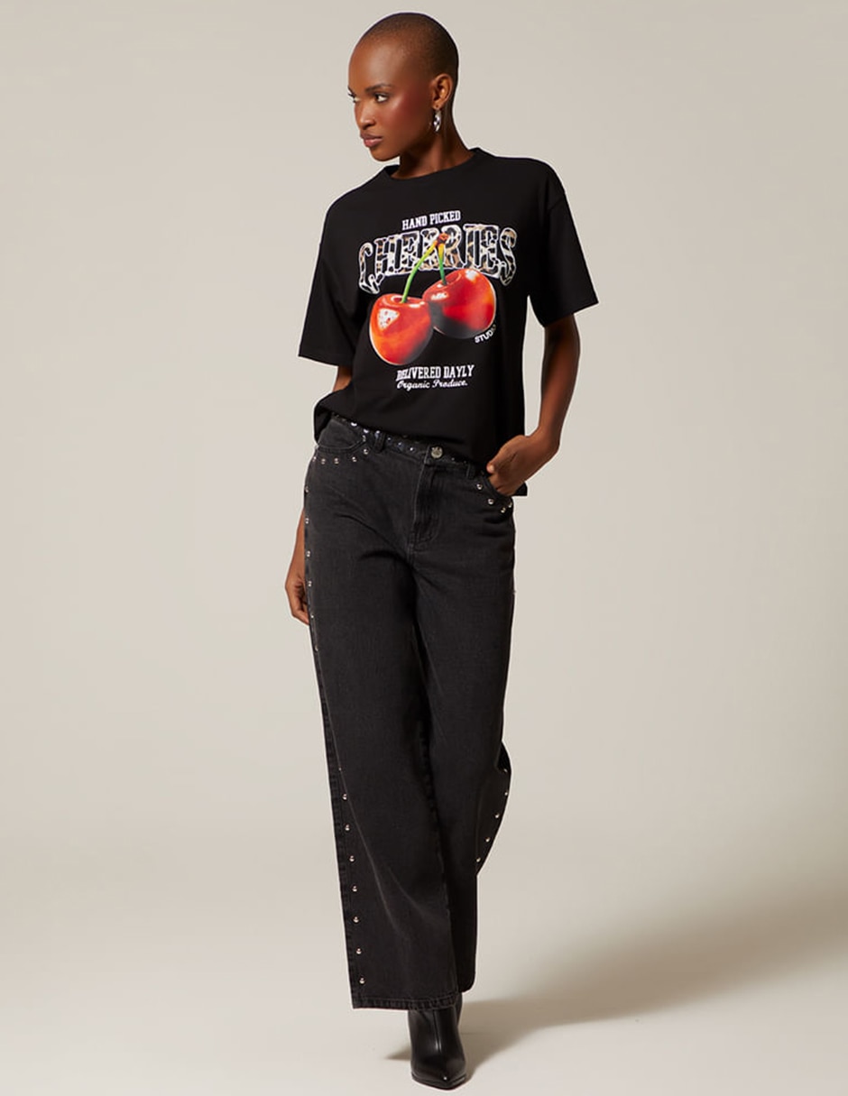 Playera manga corta studio f cherries cuello redondo para mujer