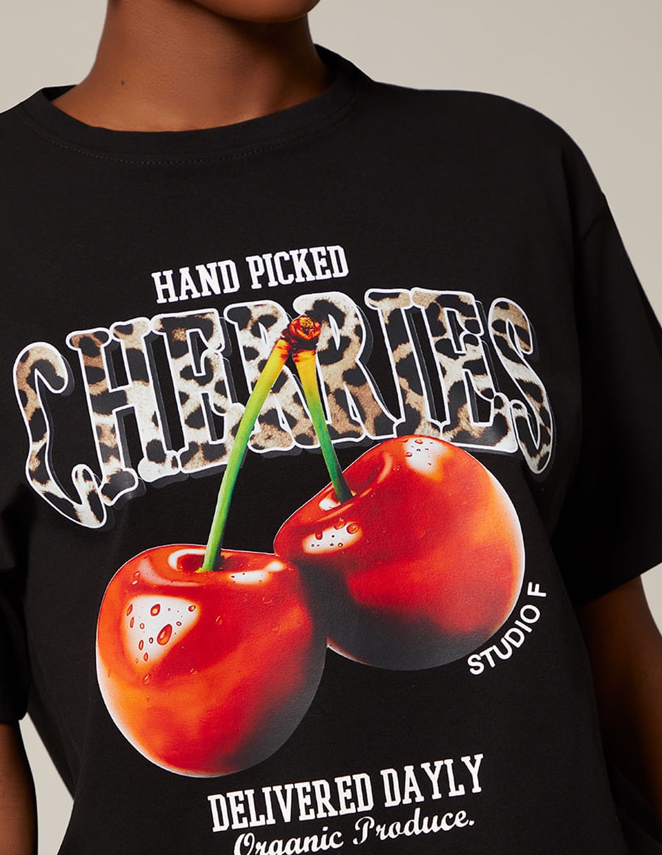 Playera manga corta studio f cherries cuello redondo para mujer