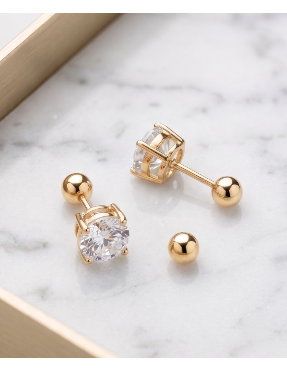 Broqueles de oro laminado 14 K con acabado brillante zirconia cúbica 3