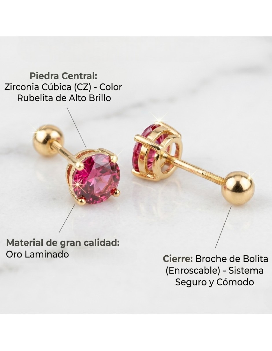 Broqueles CM-Top de oro laminado 14 K con acabado brillante zirconia cúbica