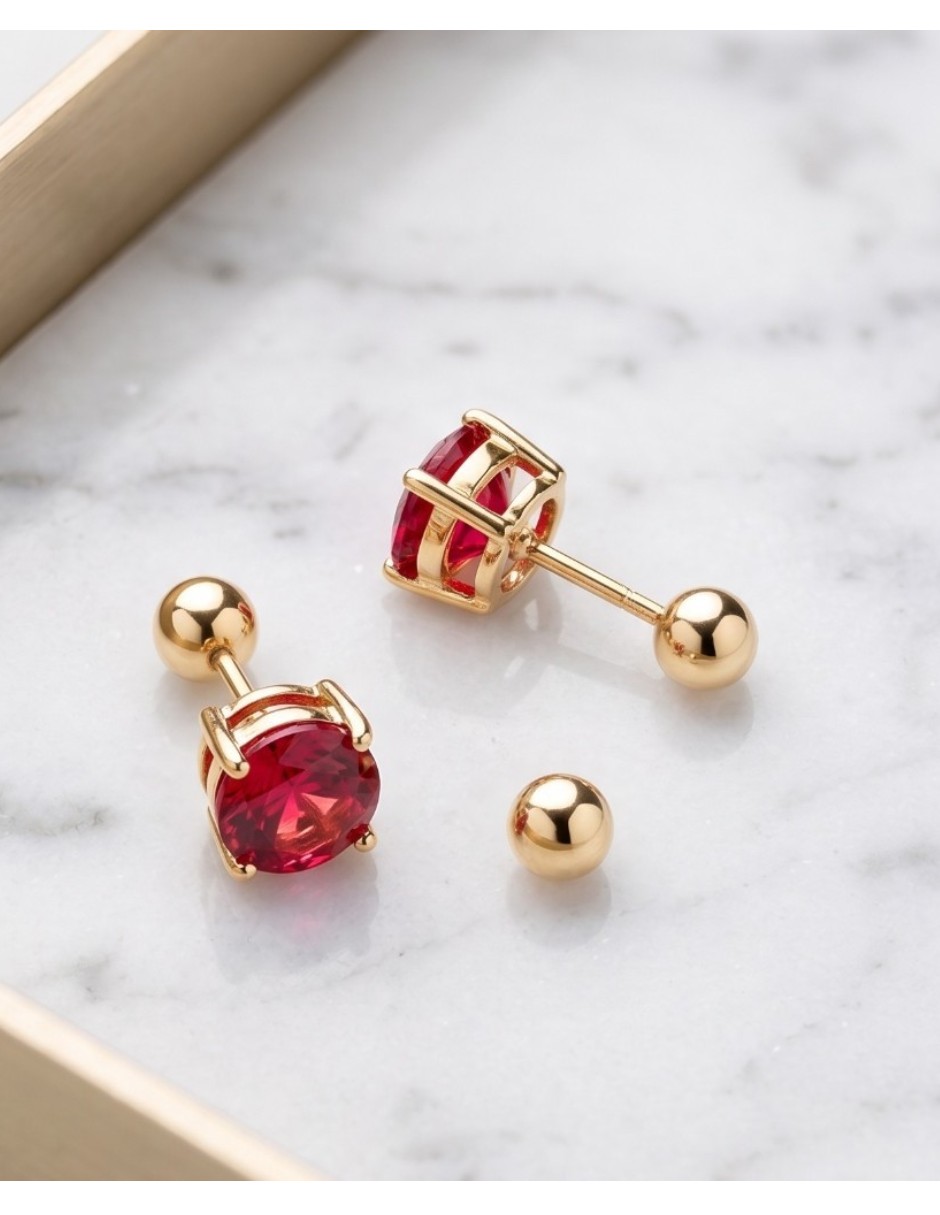 Broqueles CM-Top de oro laminado 14 K con acabado brillante zirconia cúbica