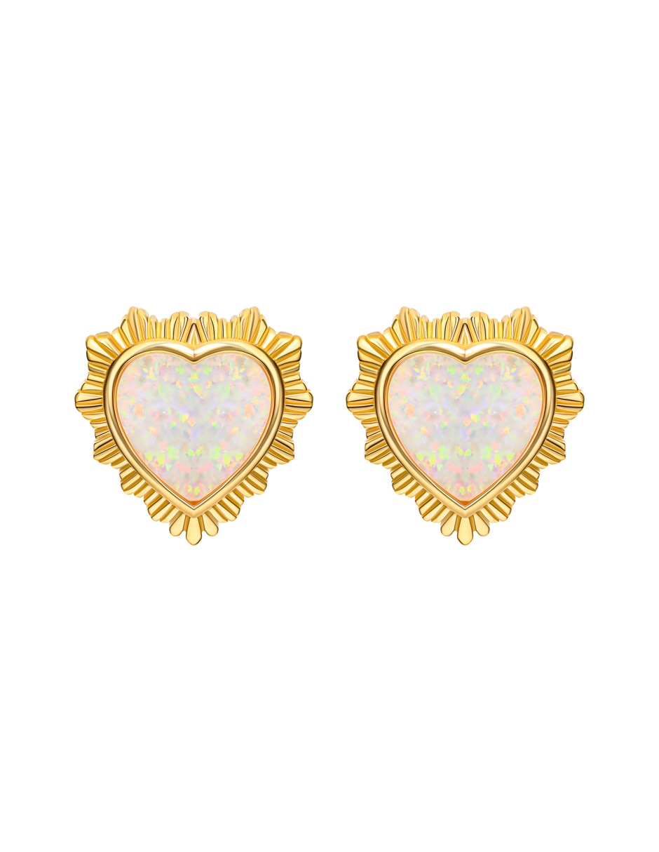Broqueles de corazón sin familia de plata p 925 con acabado chapa de oro ópalo Broqueles de corazón sin familia de plata p 925 con acabado chapa de oro ópalo