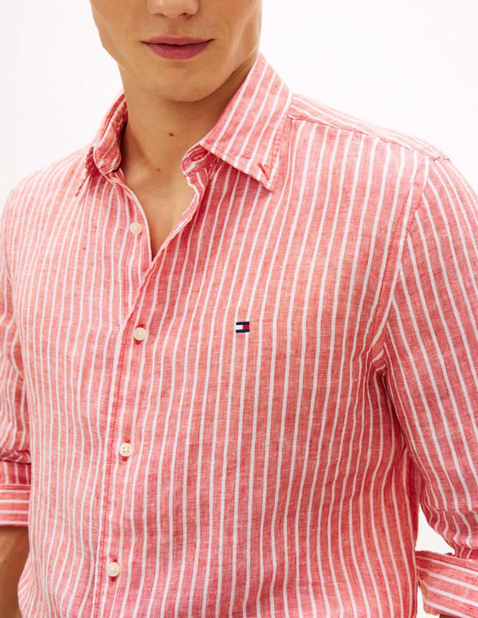 Camisa casual tommy hilfiger de lino manga larga para hombre