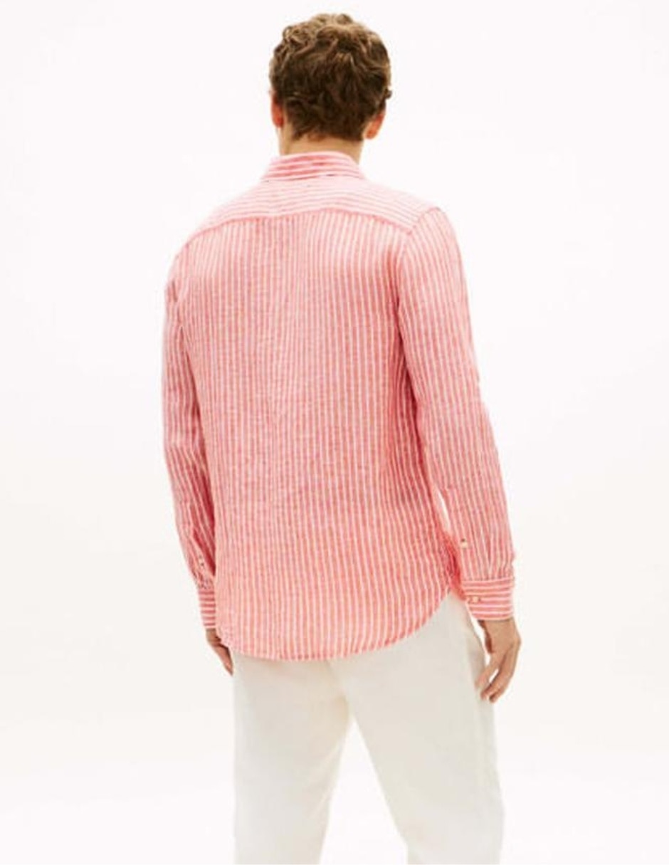 Camisa casual tommy hilfiger de lino manga larga para hombre