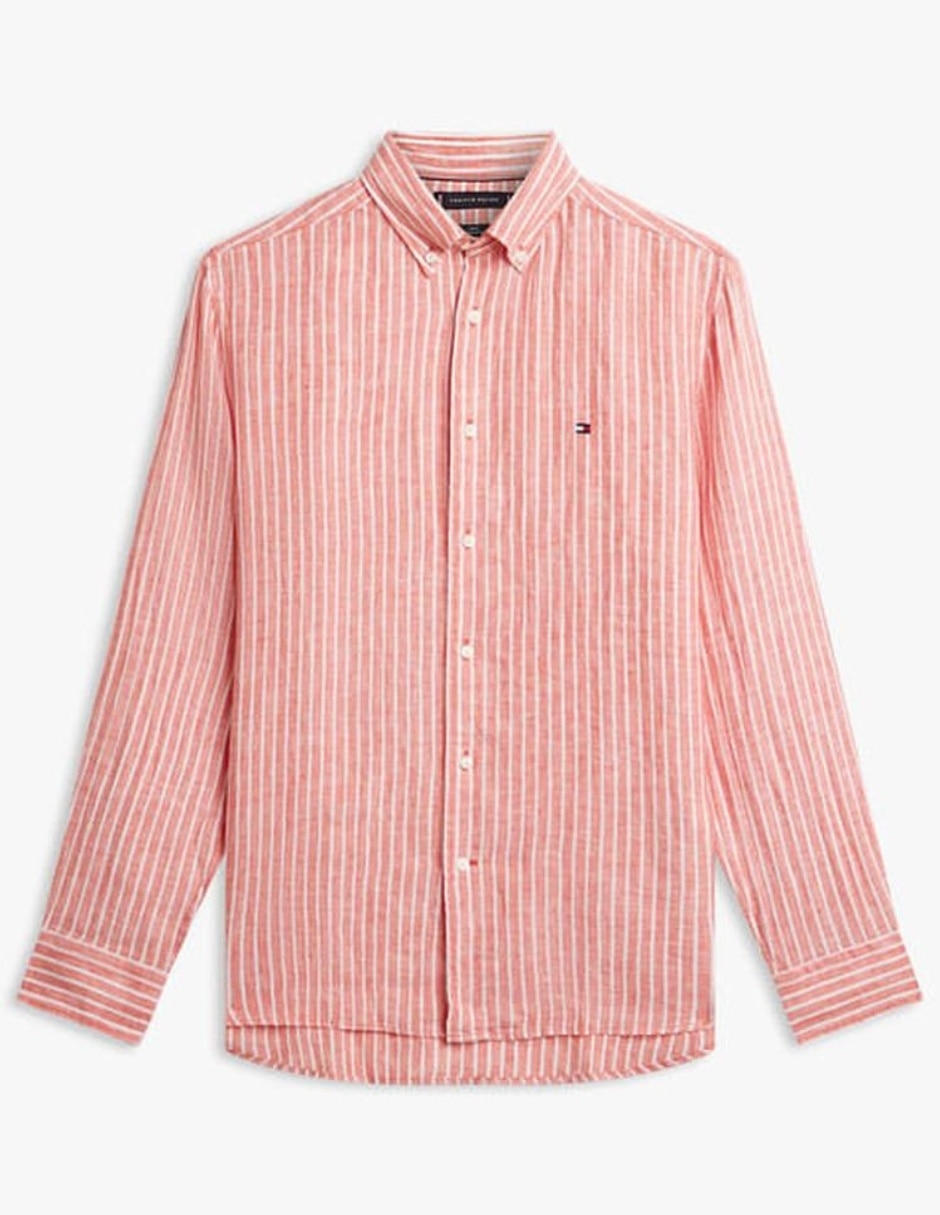 Camisa casual tommy hilfiger de lino manga larga para hombre