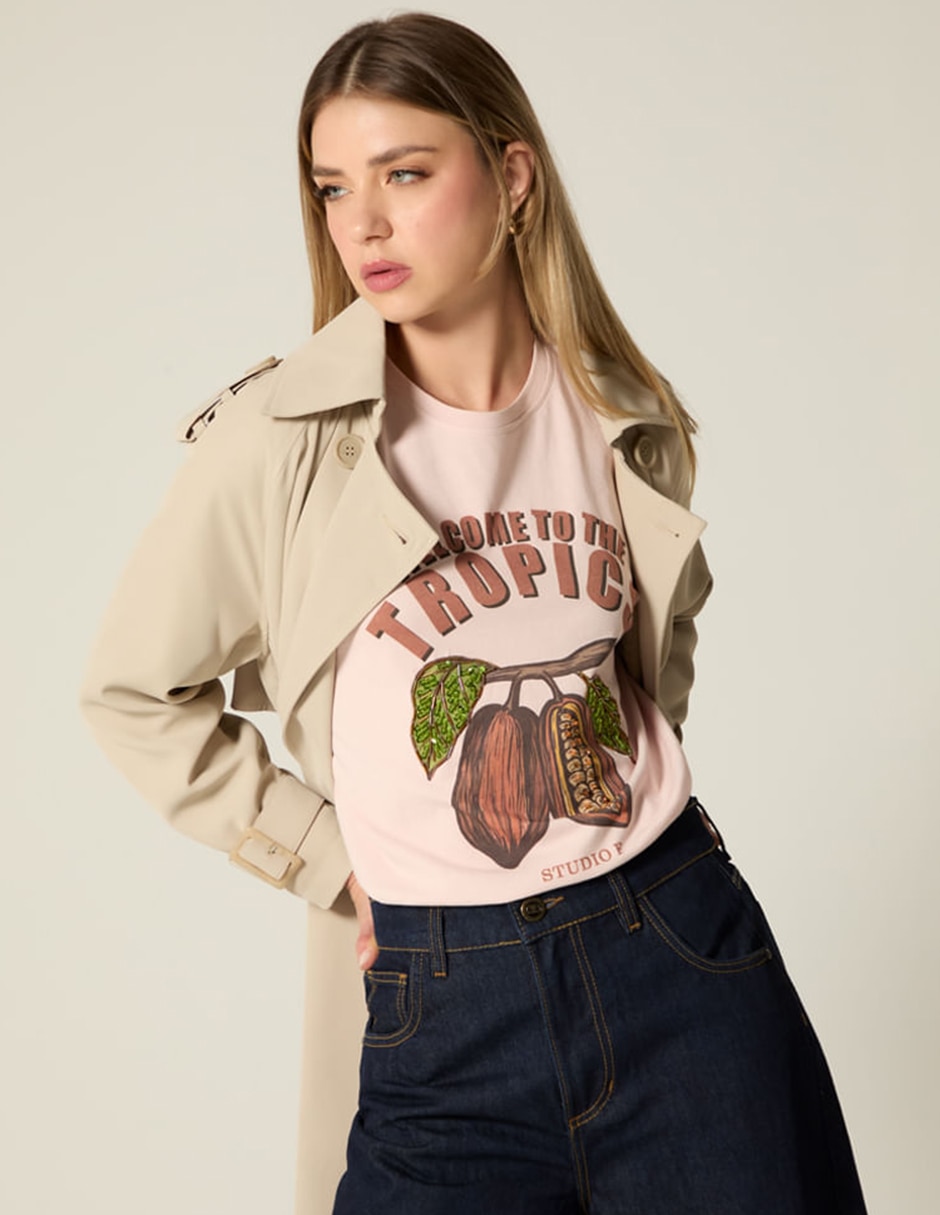 Playera manga corta studio f tropicalia cuello redondo para mujer