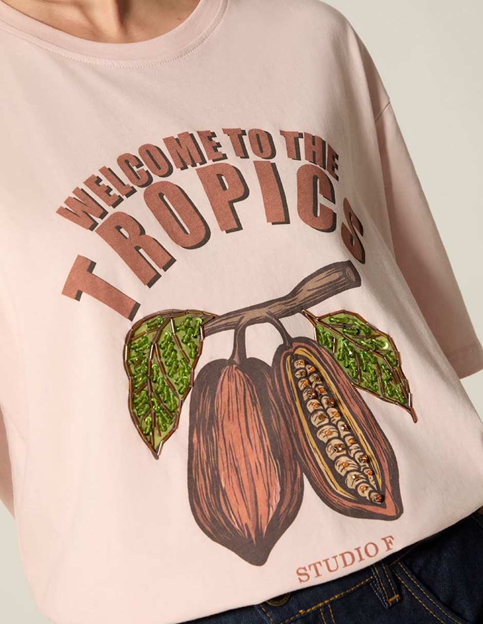 Playera manga corta studio f tropicalia cuello redondo para mujer