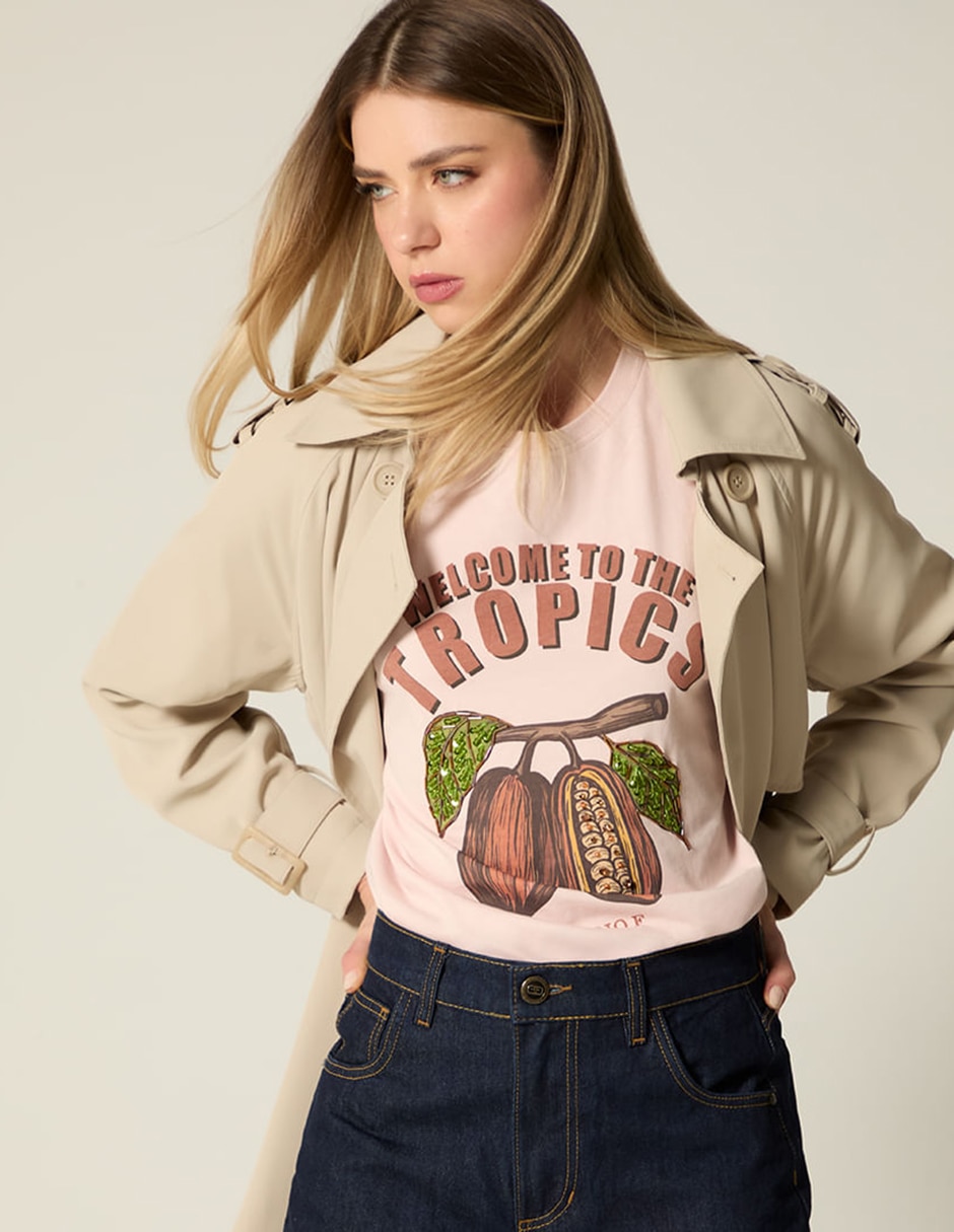 Playera manga corta studio f tropicalia cuello redondo para mujer
