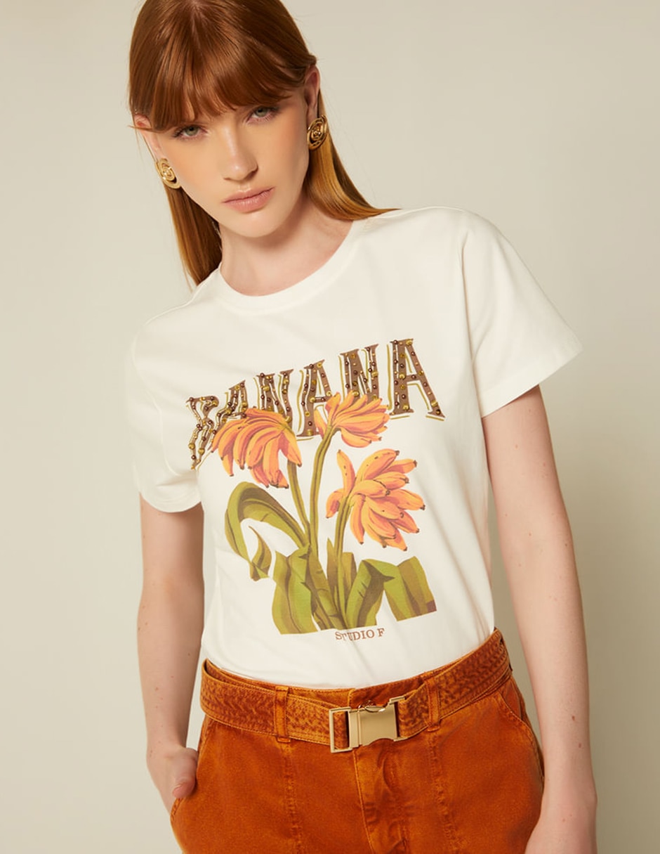 Playera manga corta studio f tropicalia banana cuello redondo para mujer