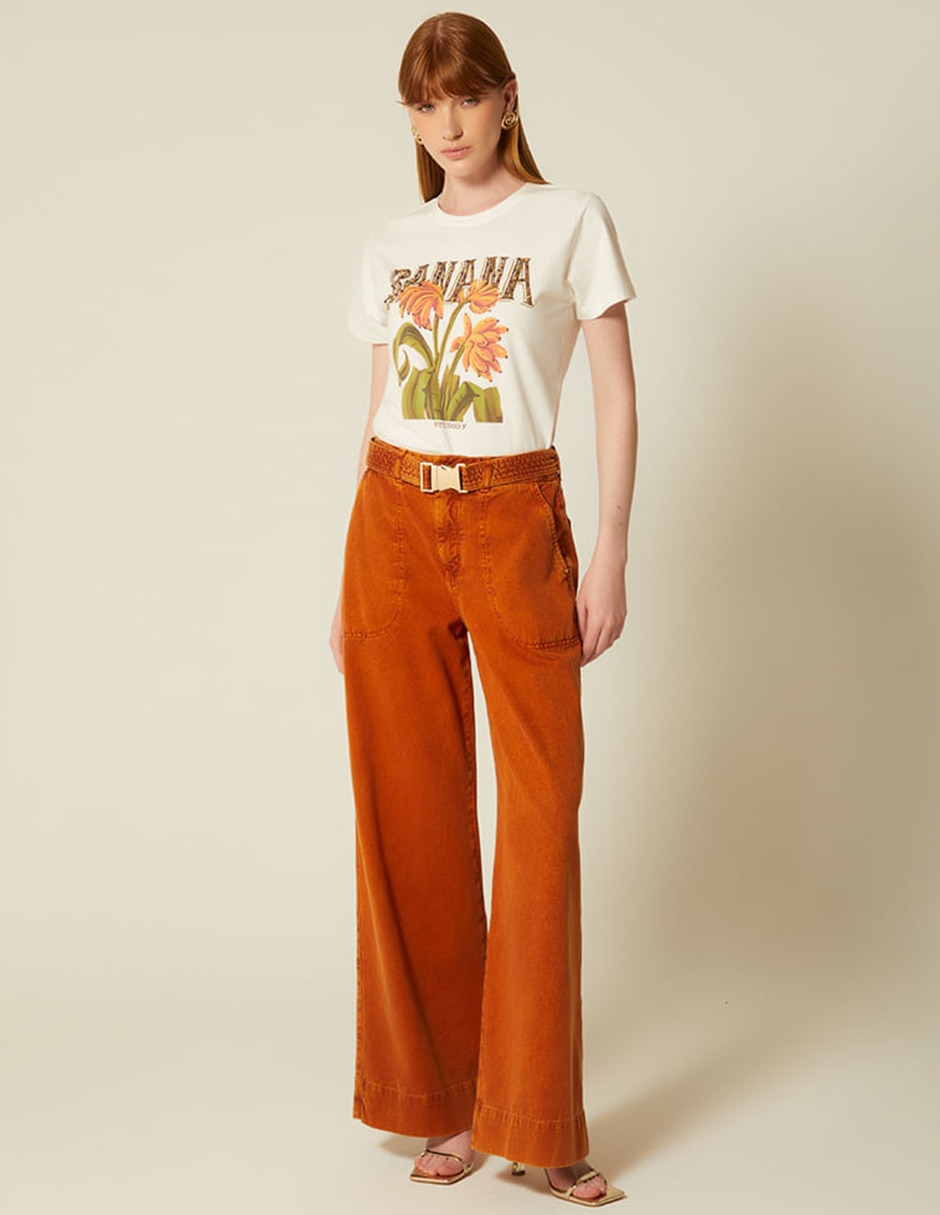 Playera manga corta studio f tropicalia banana cuello redondo para mujer