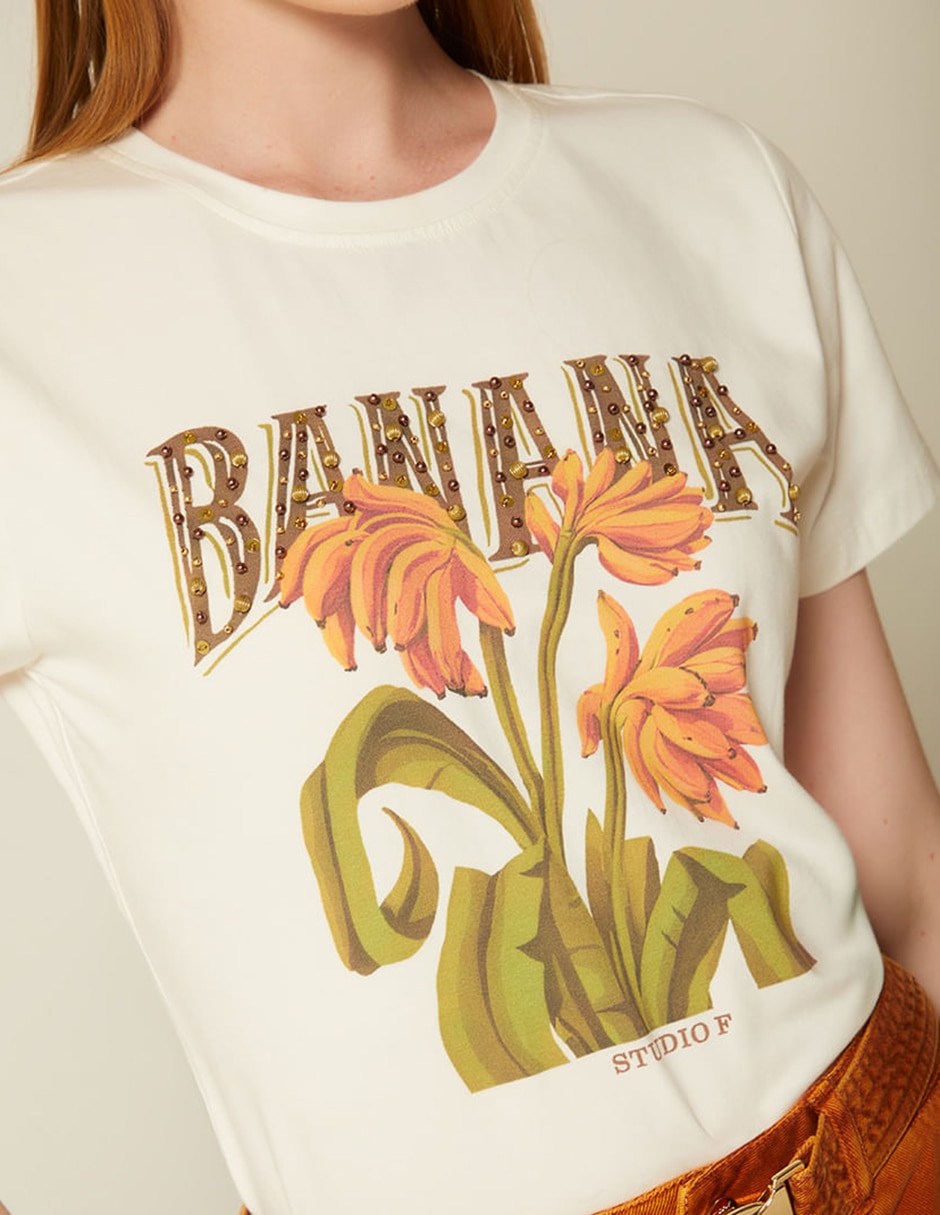 Playera manga corta studio f tropicalia banana cuello redondo para mujer
