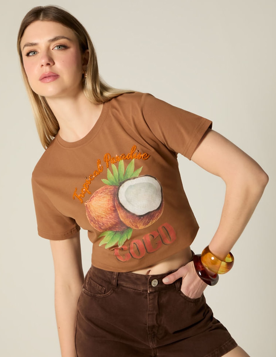 Playera manga corta studio f tropicalia coco cuelloredondo para mujer