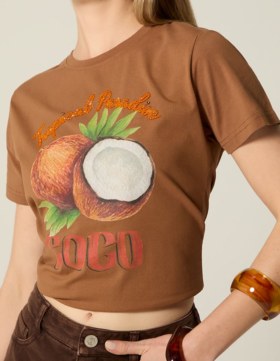 Playera manga corta studio f tropicalia coco cuelloredondo para mujer