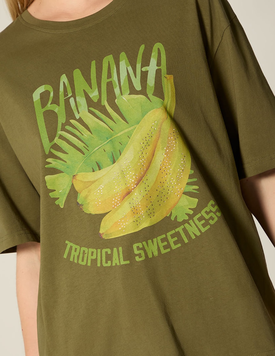 Playera manga corta studio f tropicalia banana cuello redondo para mujer