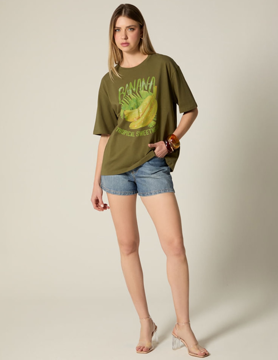 Playera manga corta studio f tropicalia banana cuello redondo para mujer