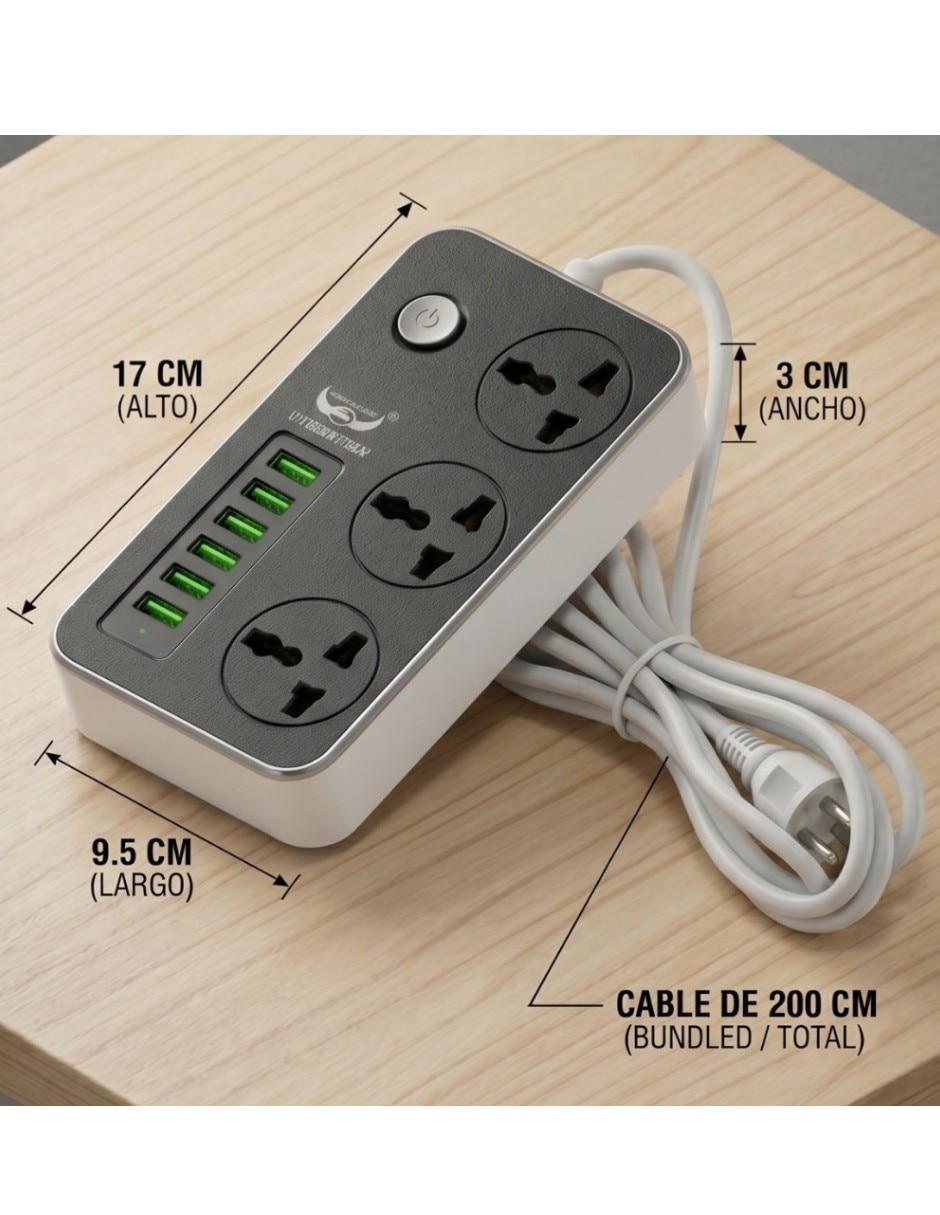 Multicontacto de 3 salidas y 6 puertos USB 6