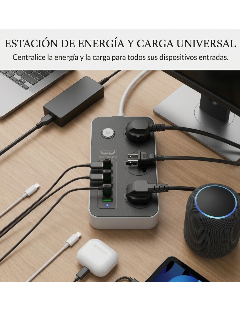 Multicontacto de 3 salidas y 6 puertos USB 2