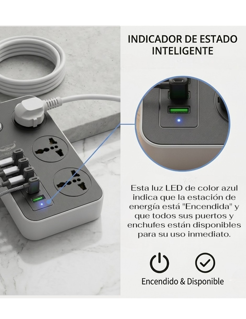 Multicontacto de 3 salidas y 6 puertos USB 5