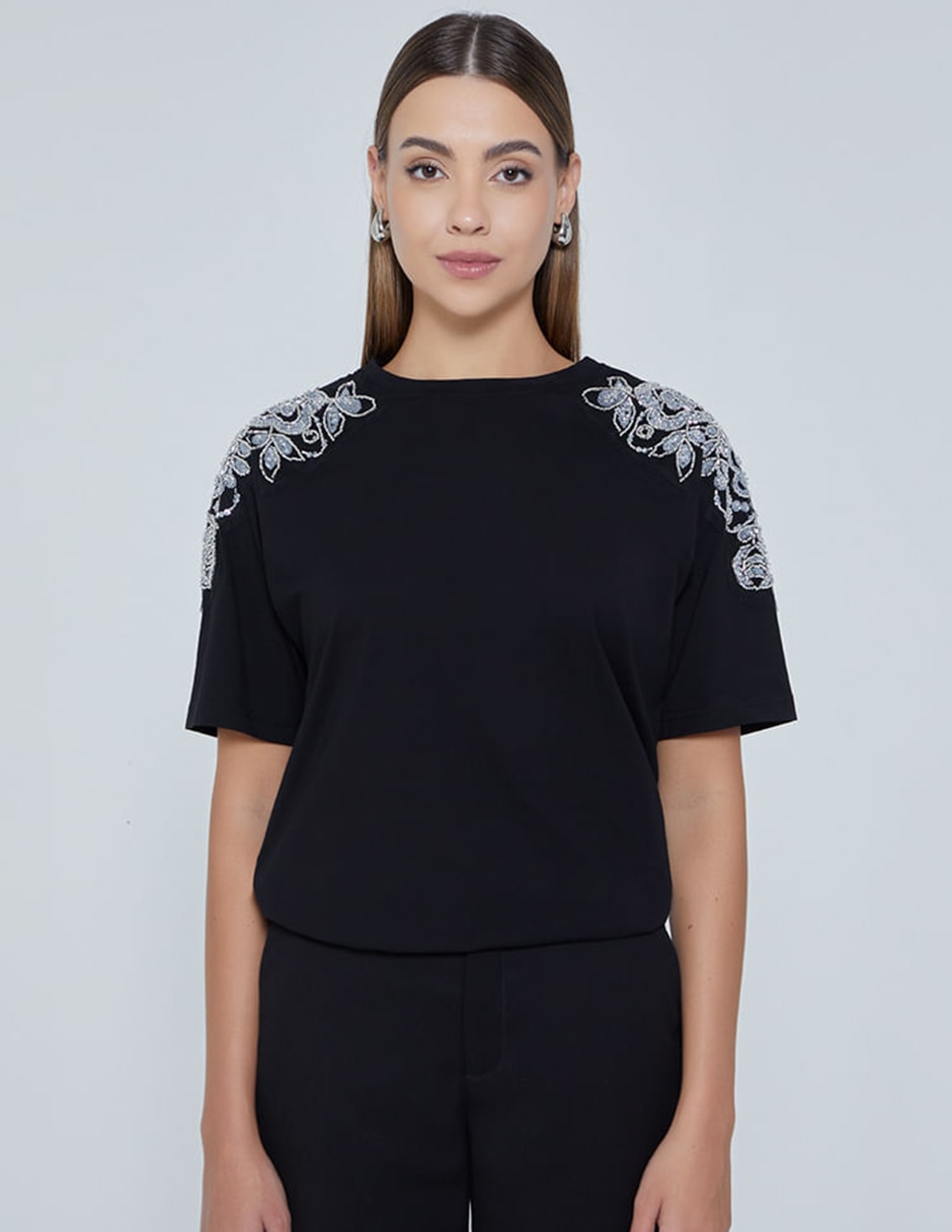 Playera manga corta studio f cuello redondo para mujer