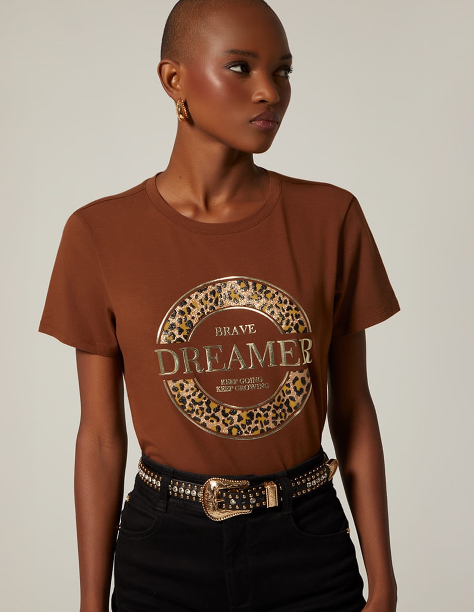 Playera manga corta studio f cuello redondo para mujer
