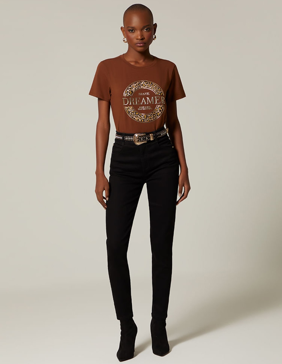 Playera manga corta studio f cuello redondo para mujer