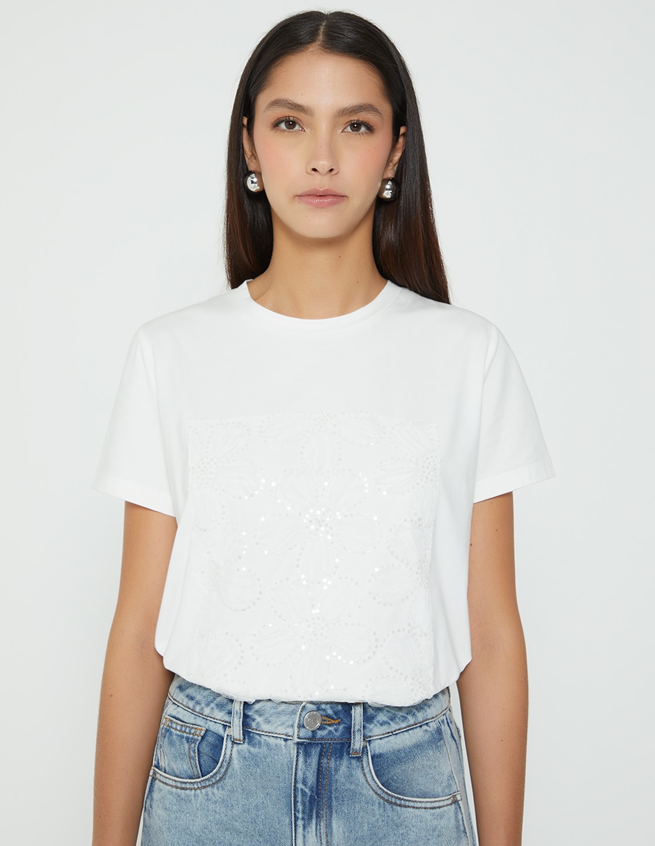 Playera manga corta studio f cuello redondo para mujer