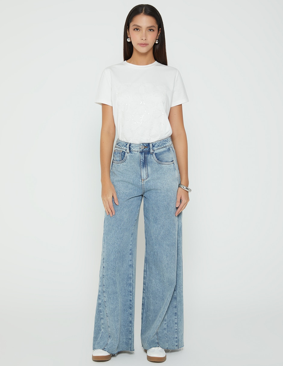 Playera manga corta studio f cuello redondo para mujer