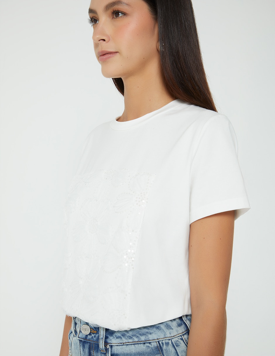 Playera manga corta studio f cuello redondo para mujer