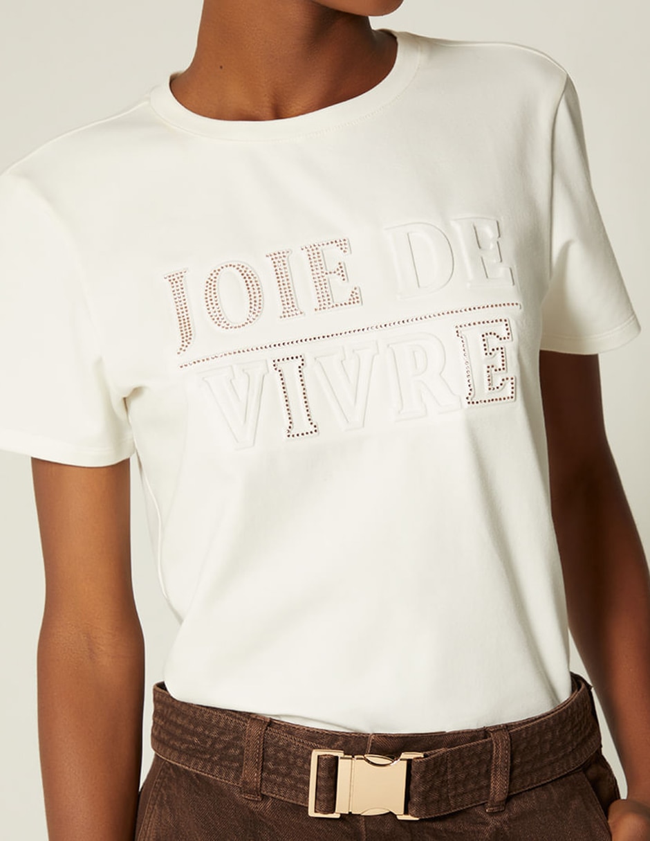 Manga corta joie de vivre cuello redondo para mujer 3