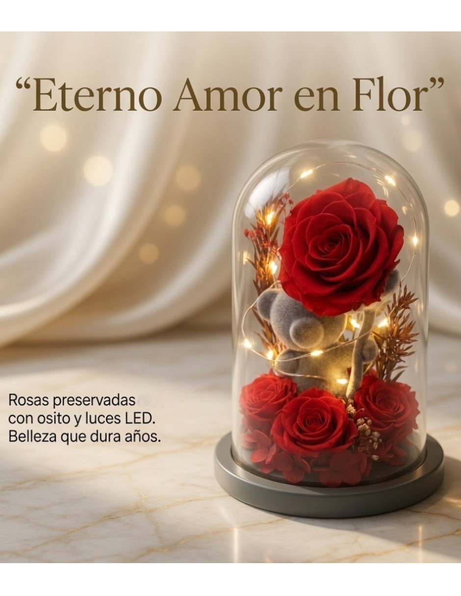 Figura decorativa Cm-Top cúpula de flores preservadas con luces LED
