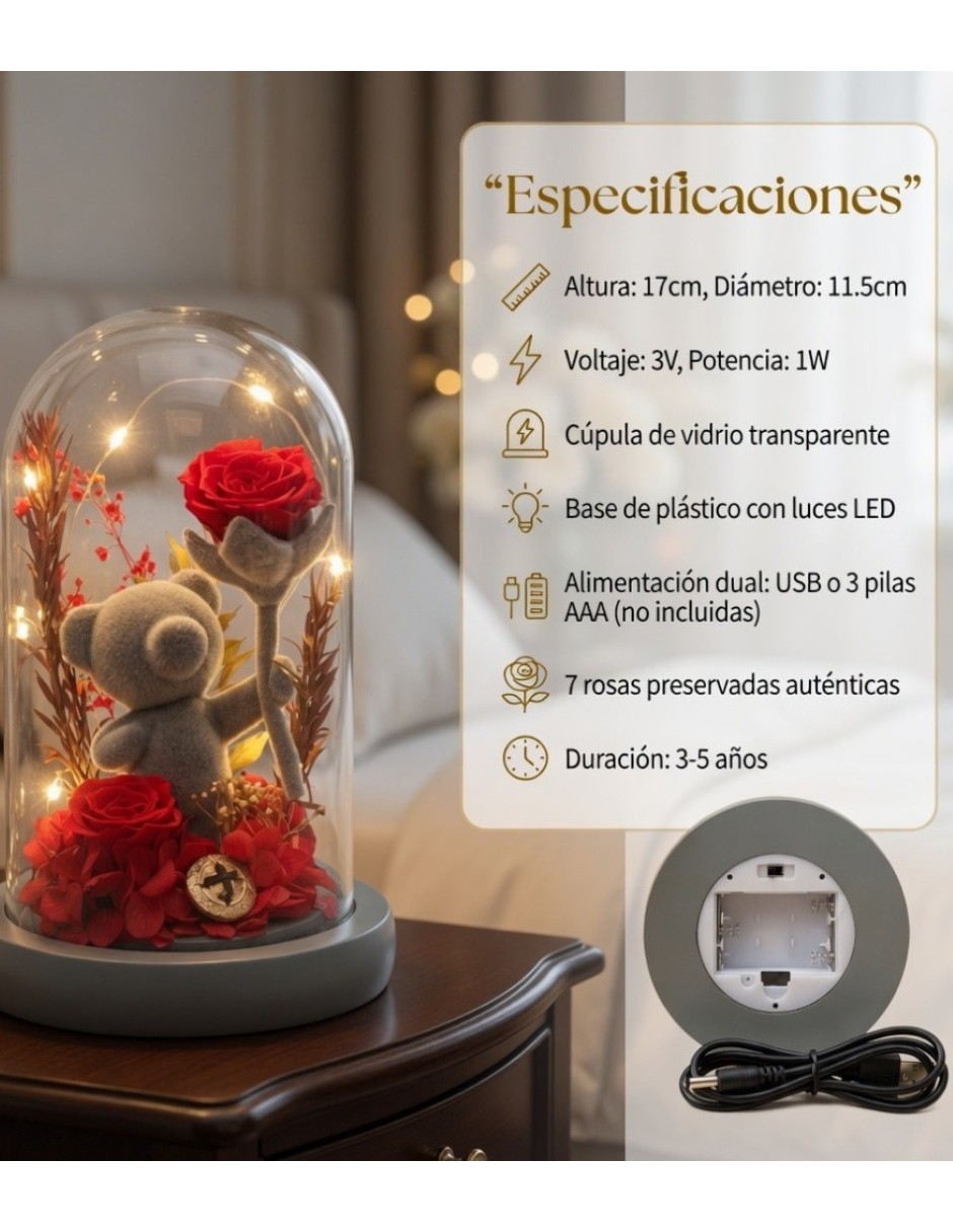 Figura decorativa Cm-Top cúpula de flores preservadas con luces LED