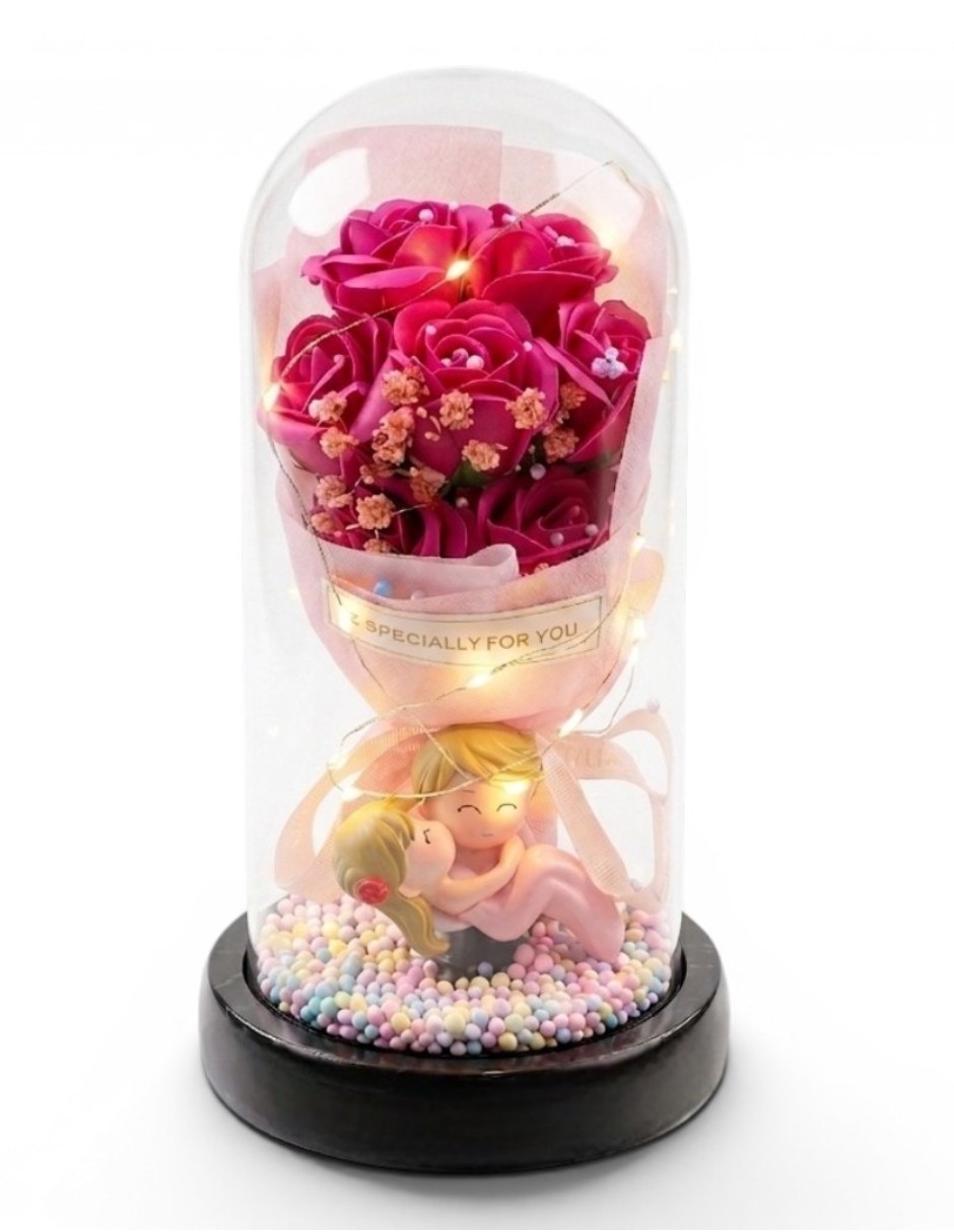 Figura decorativa cúpula de flores preservadas con luces LED Figura decorativa cúpula de flores preservadas con luces LED