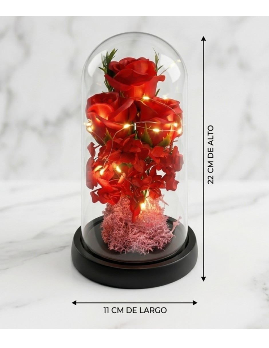 Figura decorativa cúpula de flores preservadas con luces LED 7