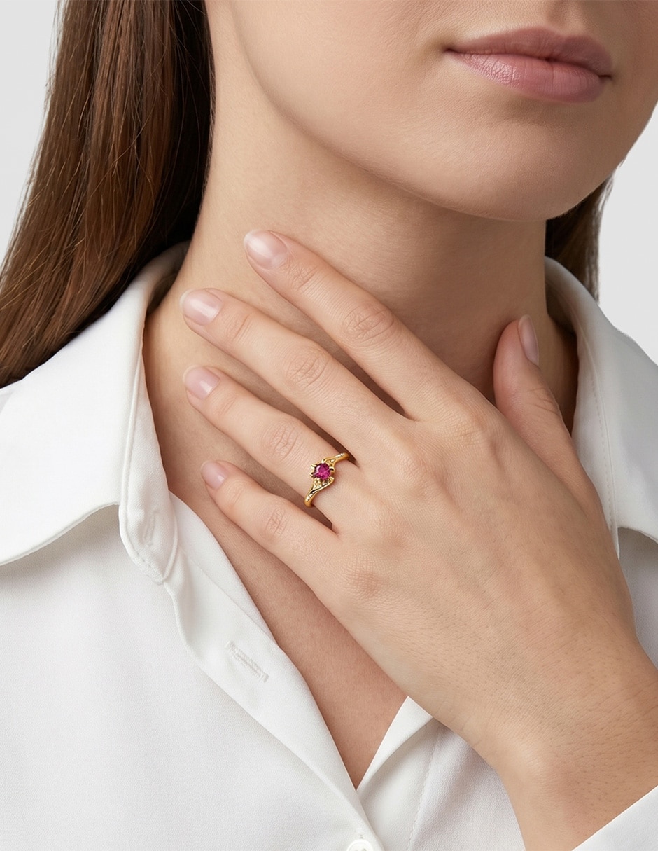 Anillo de compromiso de oro 10 K Abba Joyas zirconia