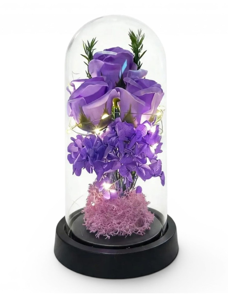 Figura decorativa cúpula de flores preservadas con luces LED Figura decorativa cúpula de flores preservadas con luces LED