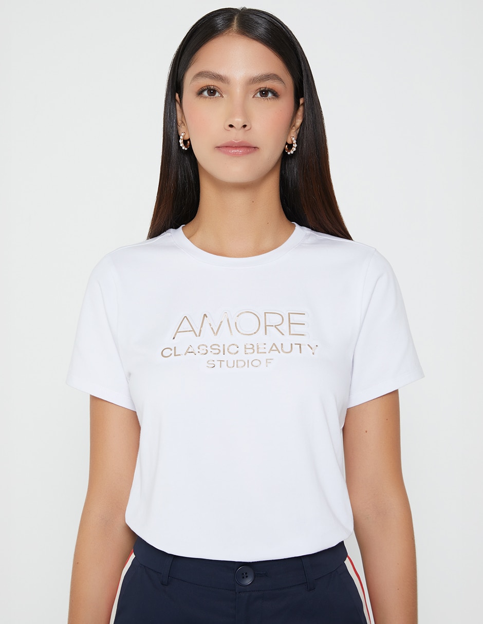 Playera manga corta amore cuello redondo para mujer Playera manga corta amore cuello redondo para mujer