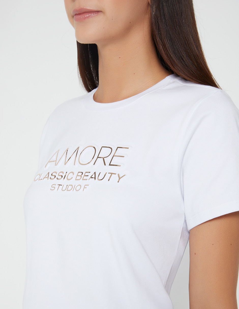 Playera manga corta amore cuello redondo para mujer 2