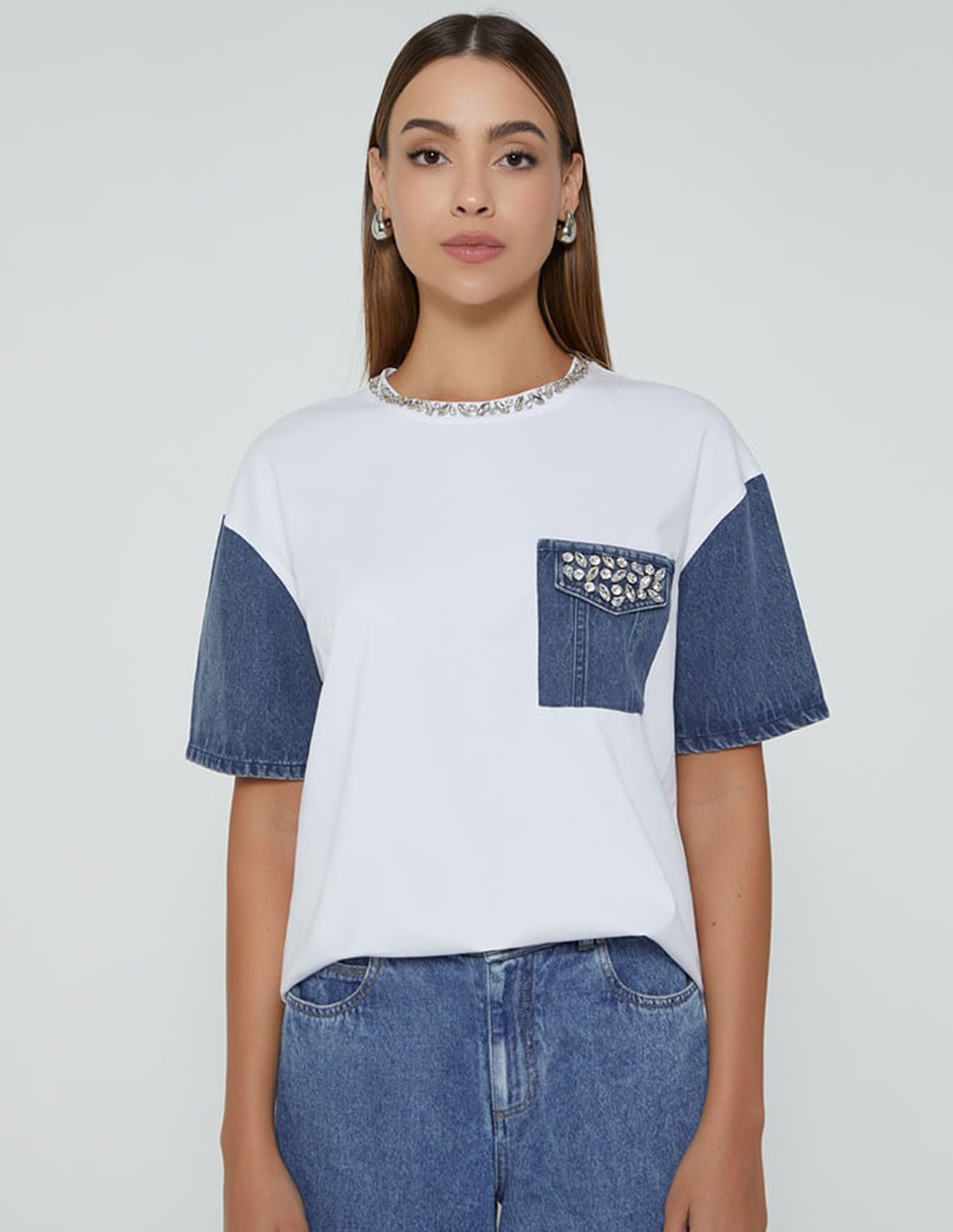 Playera manga corta studio f cuello redondo para mujer