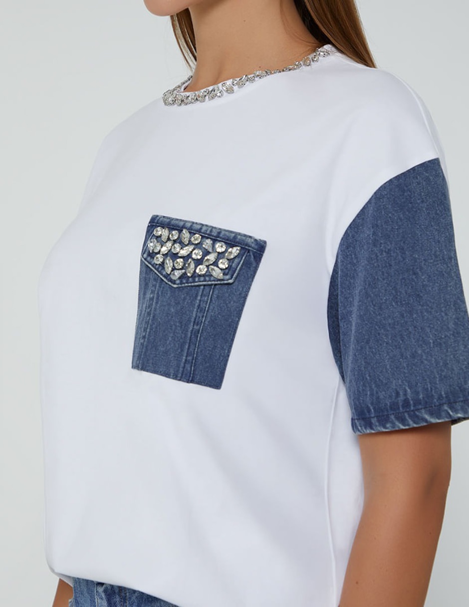 Playera manga corta studio f cuello redondo para mujer