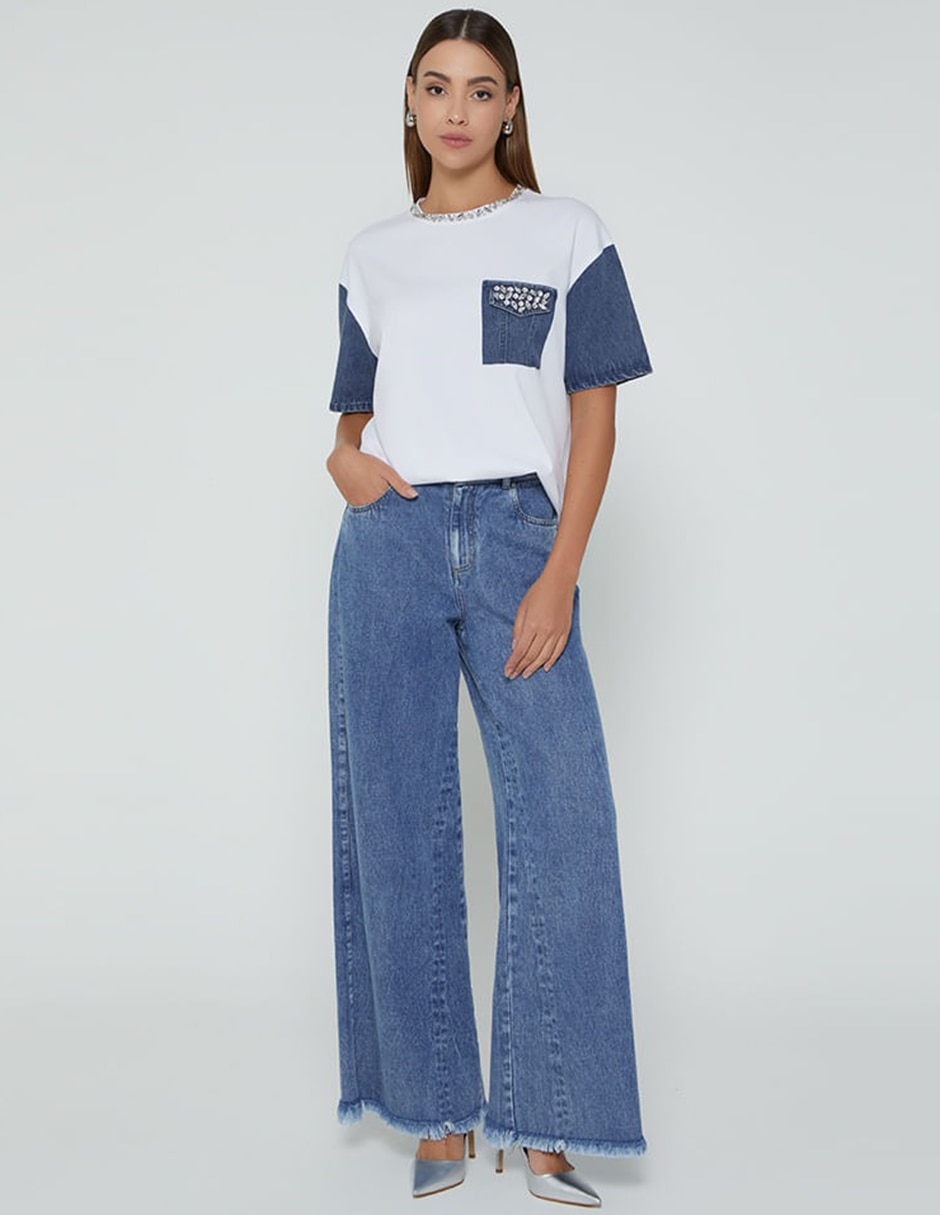 Playera manga corta studio f cuello redondo para mujer
