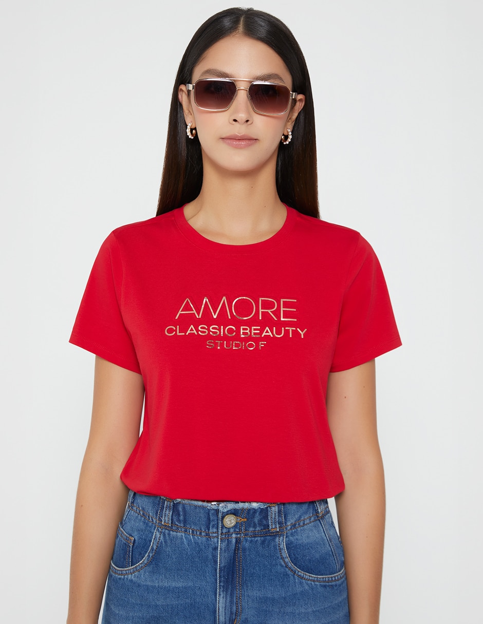 Playera manga corta studio f amore cuello redondo para mujer