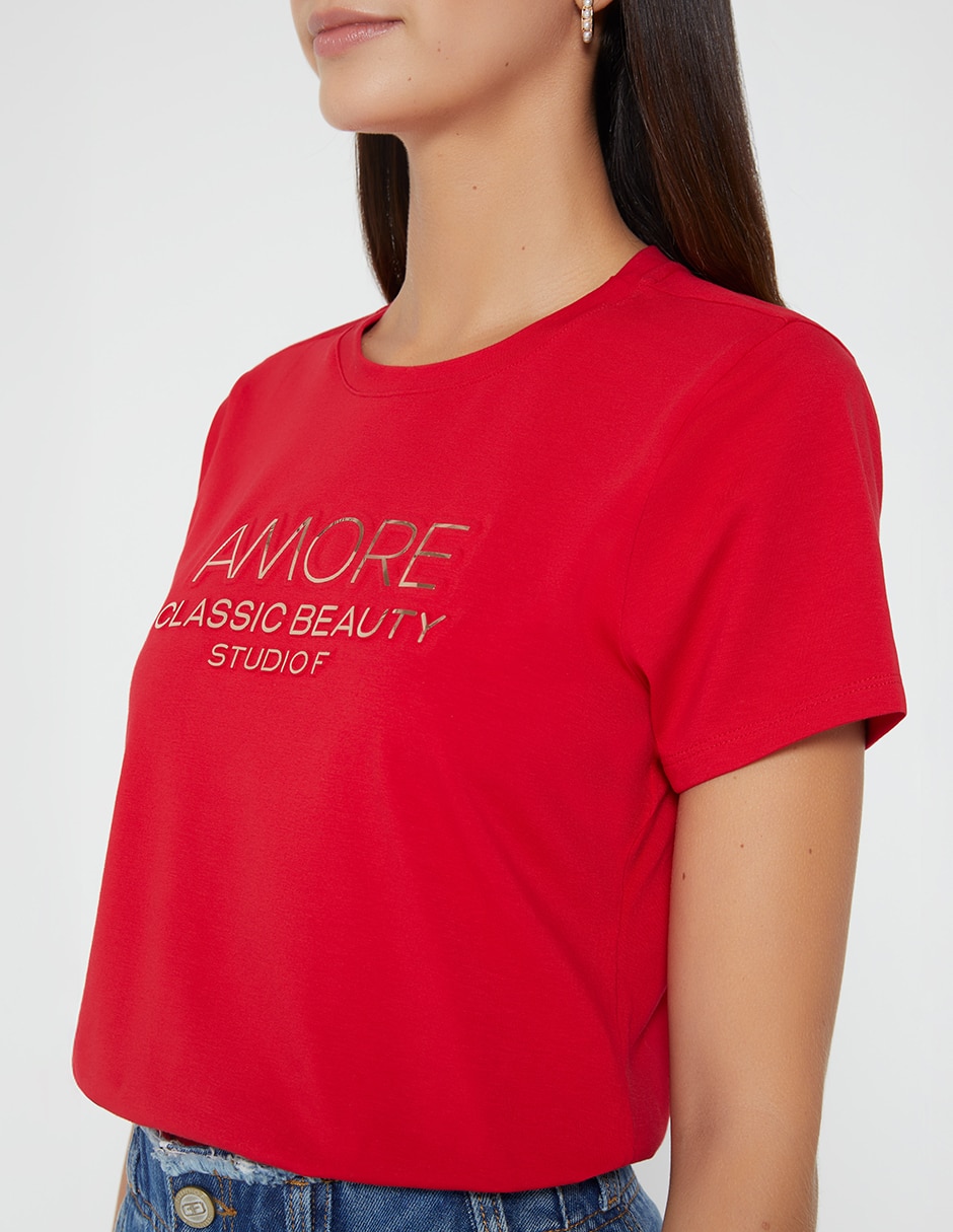Playera manga corta studio f amore cuello redondo para mujer