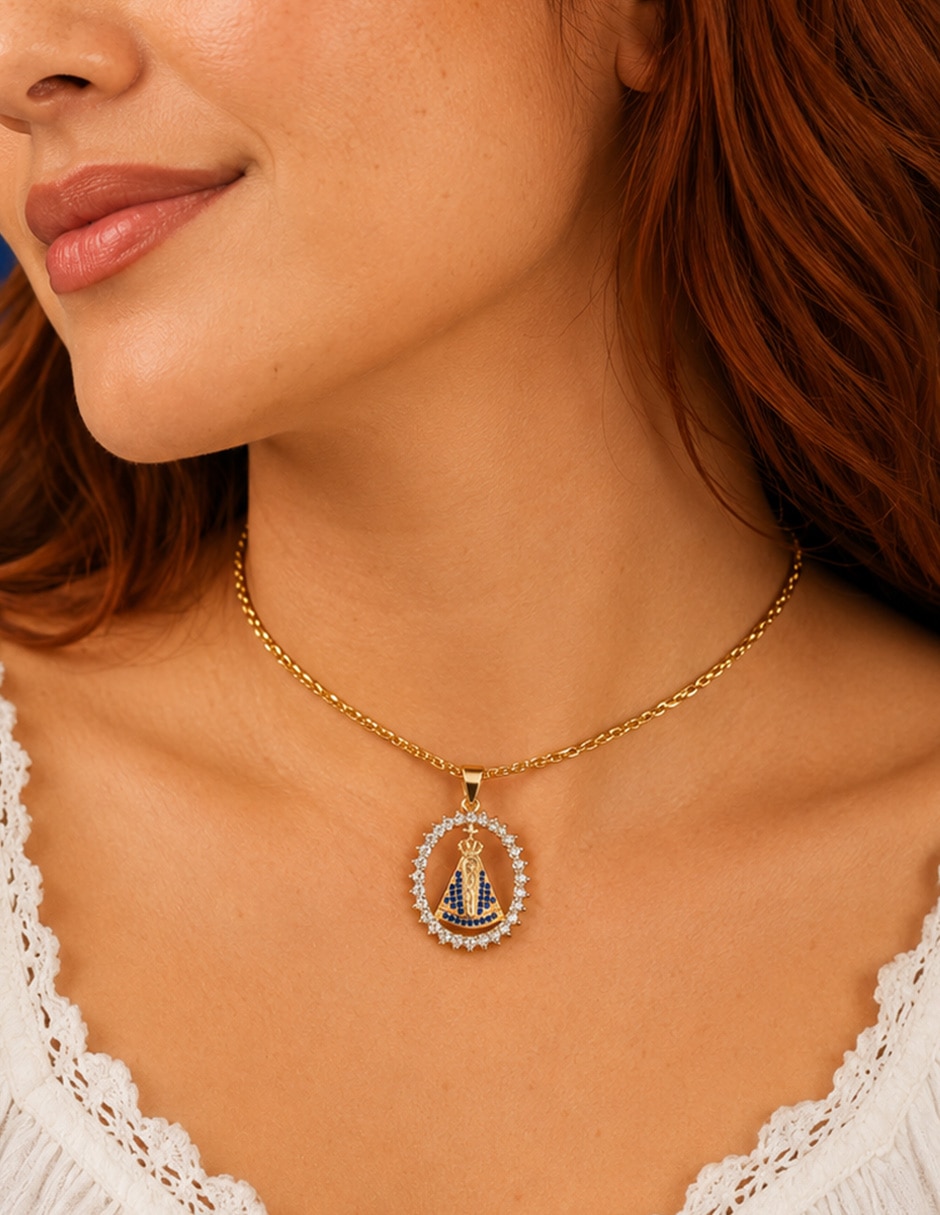Collar con dije de virgen Aparecida Celestial 5