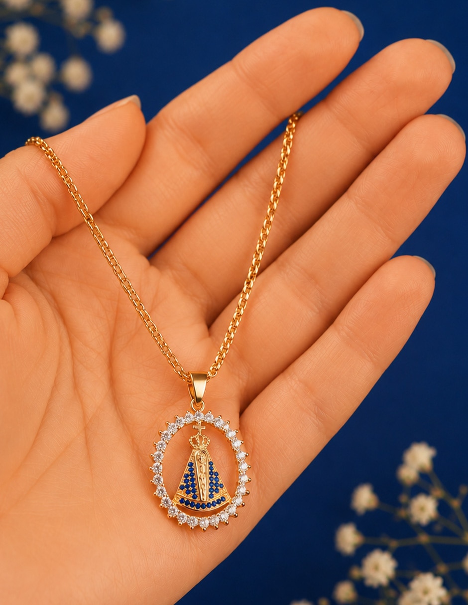 Collar con dije de virgen Aparecida Celestial 7