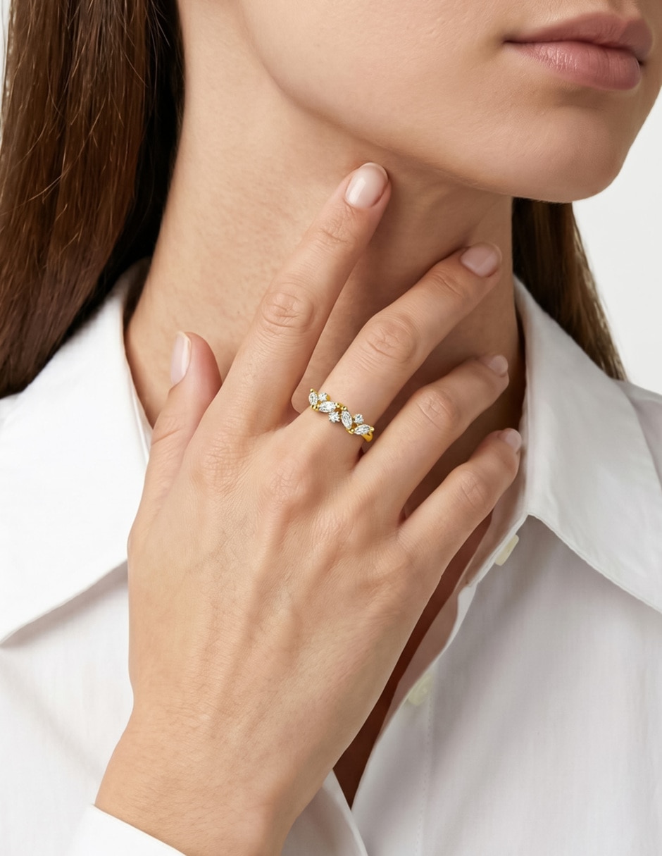 Anillo Abba Joyas 14 K de oro zirconia brillante